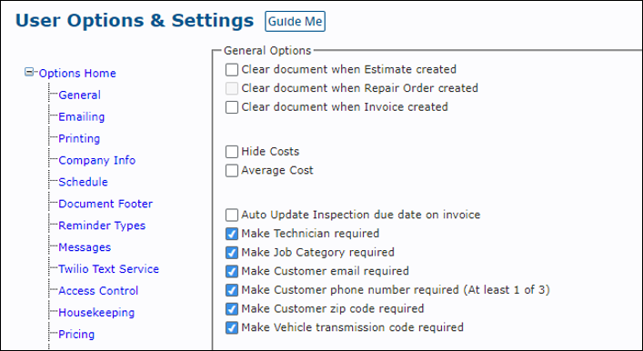 required fields